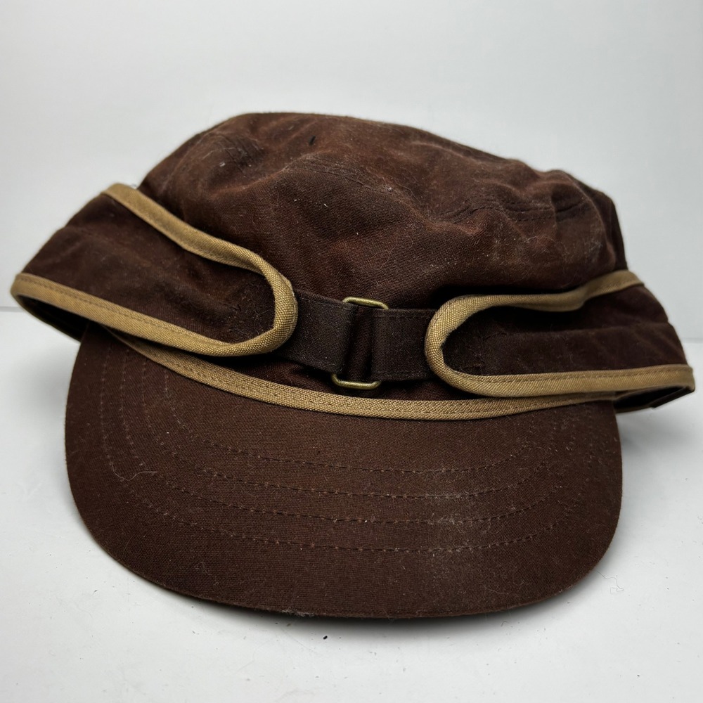 Kangol Brennan Waxed Cotton Cap Brown Ear Flap Cadet Hat Medium CA23-3DJ-SE1